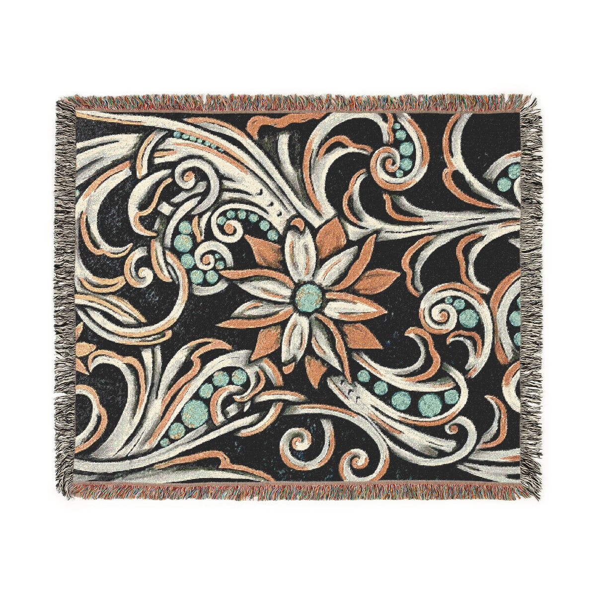 Turquoise Filigree Woven Blanket