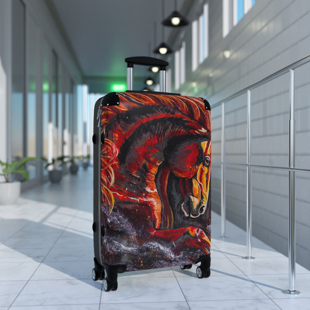 Hand-Painted Fire Horse Suitcase — Western Art by Kristen Schulle