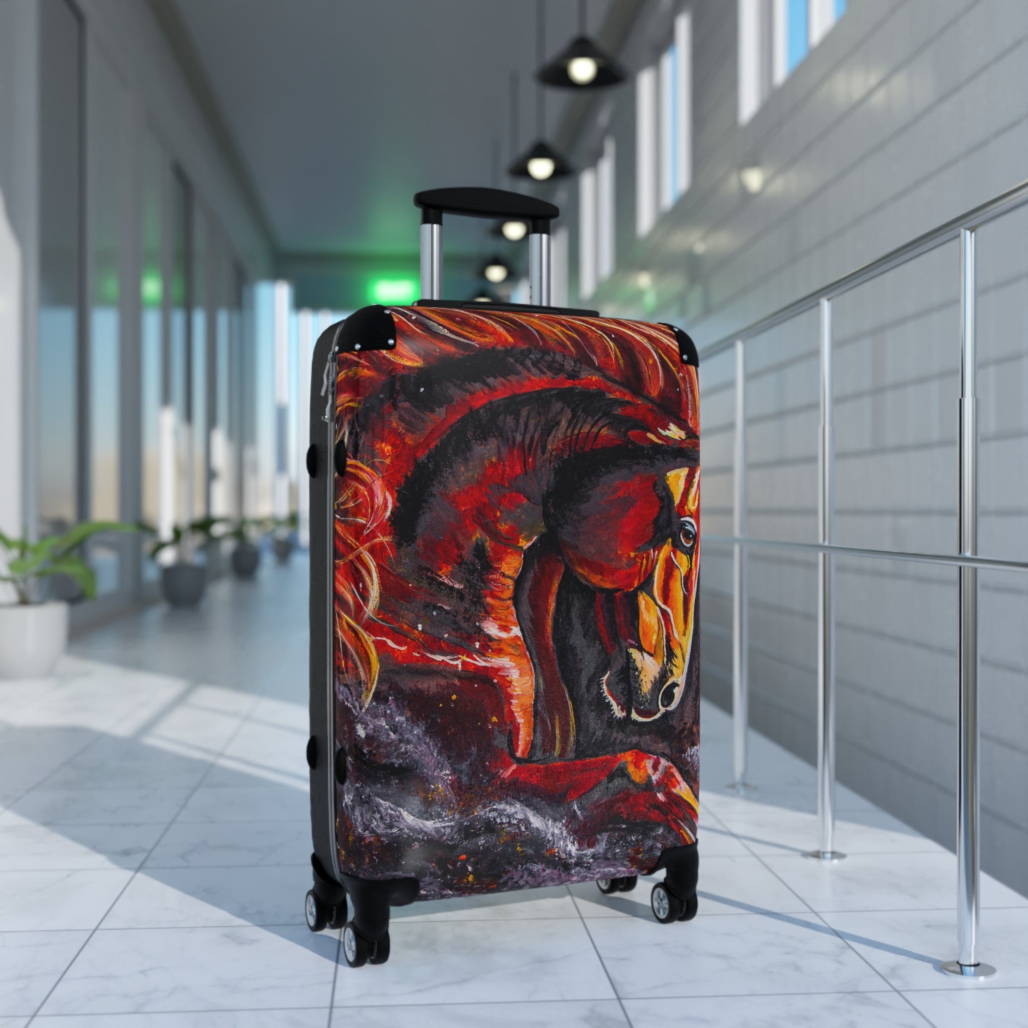 Hand-Painted Fire Horse Suitcase — Western Art by Kristen Schulle