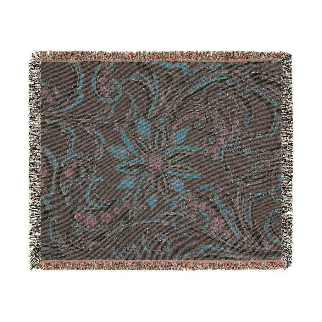 Turquoise Filigree Woven Blanket