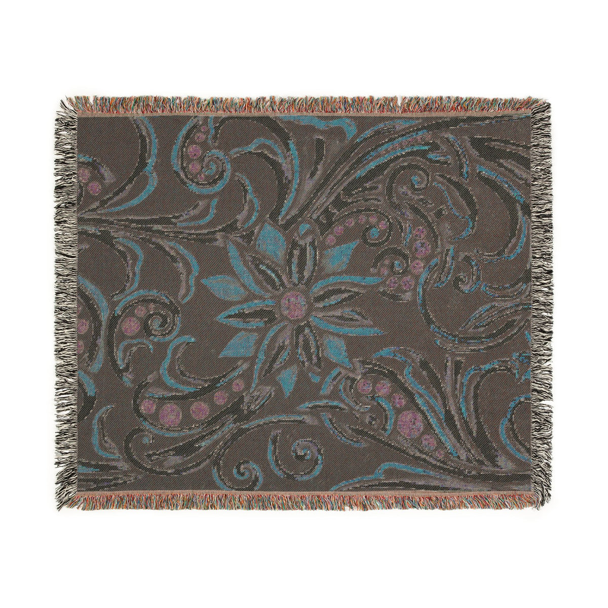 Turquoise Filigree Woven Blanket