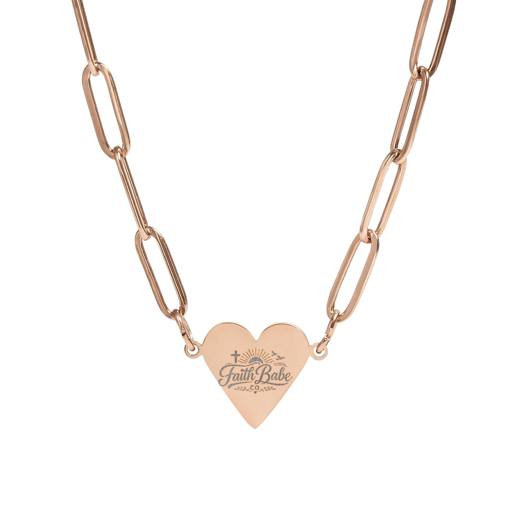 Faith Babe Co - Paperclip Engraved Heart Necklace (Engraving)