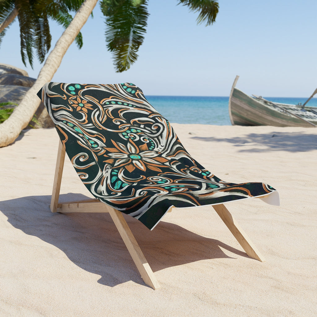 Turquoise Filigree Beach Towel
