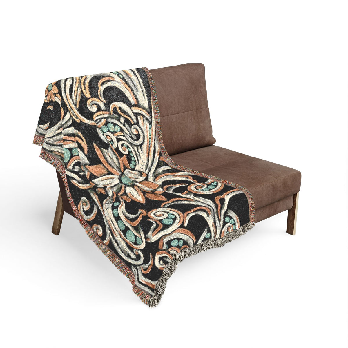 Turquoise Filigree Woven Blanket