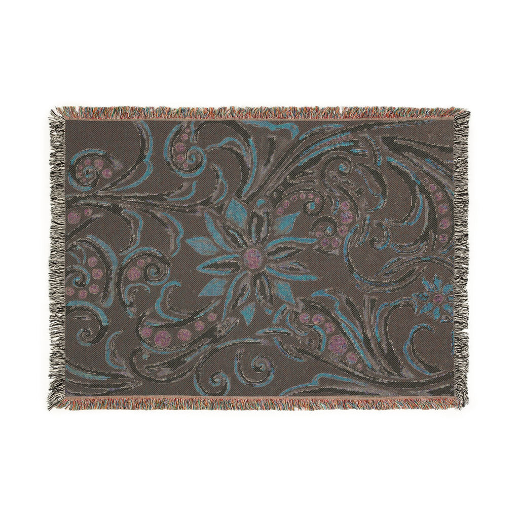 Turquoise Filigree Woven Blanket