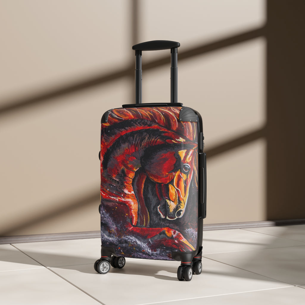 Hand-Painted Fire Horse Suitcase — Western Art by Kristen Schulle