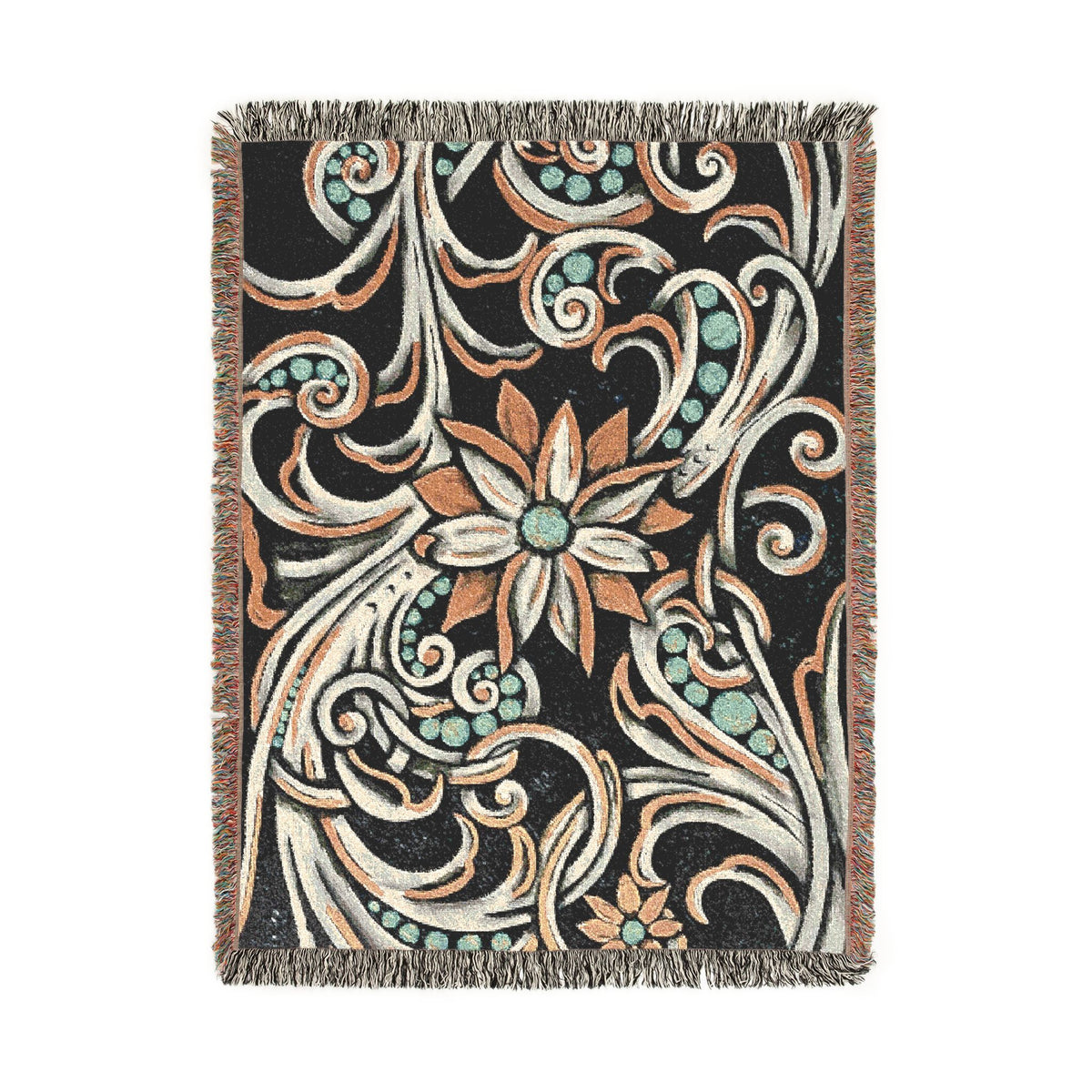Turquoise Filigree Woven Blanket