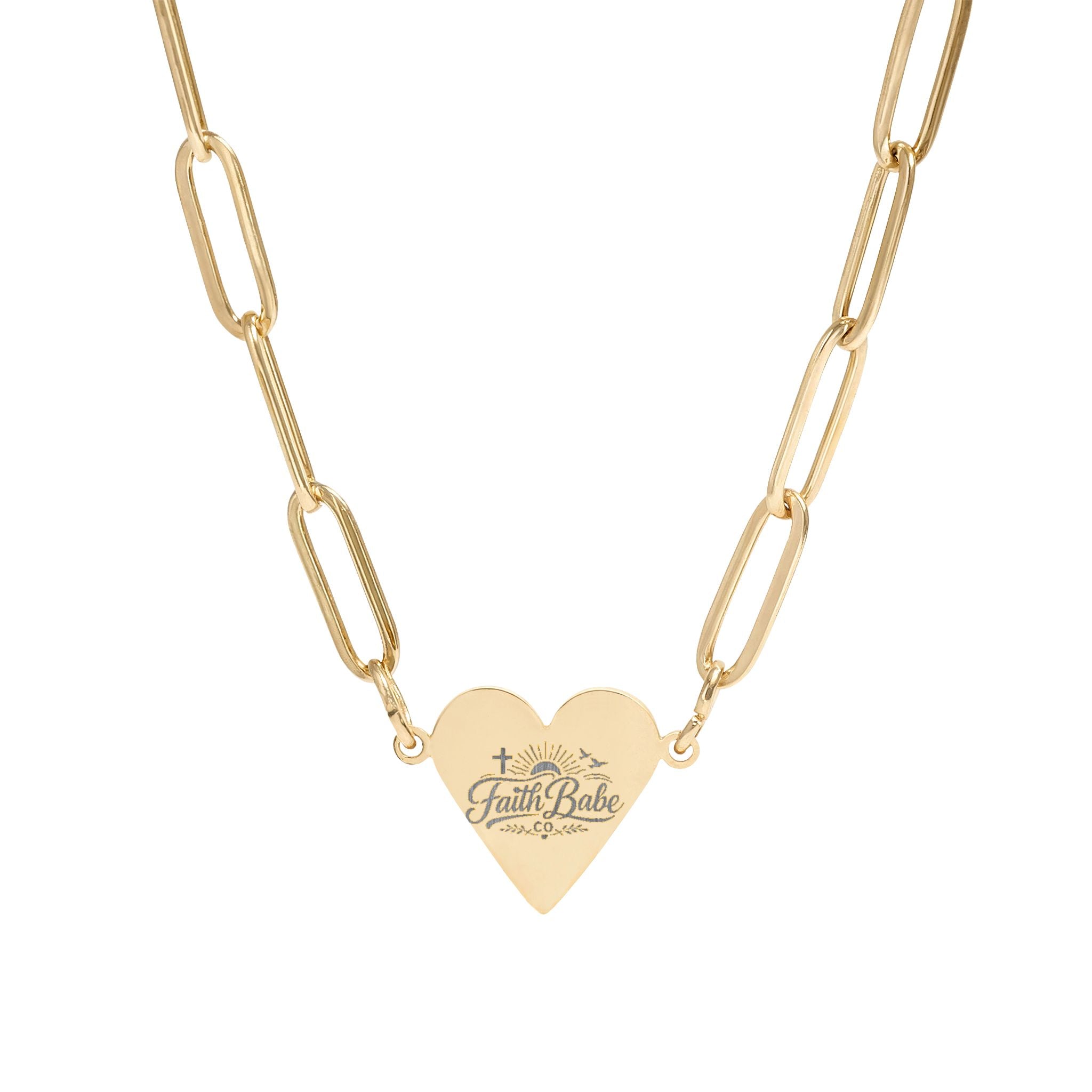 Faith Babe Co - Paperclip Engraved Heart Necklace (Engraving)