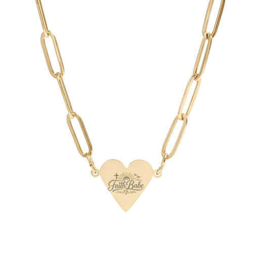 Faith Babe Co - Paperclip Engraved Heart Necklace (Engraving)