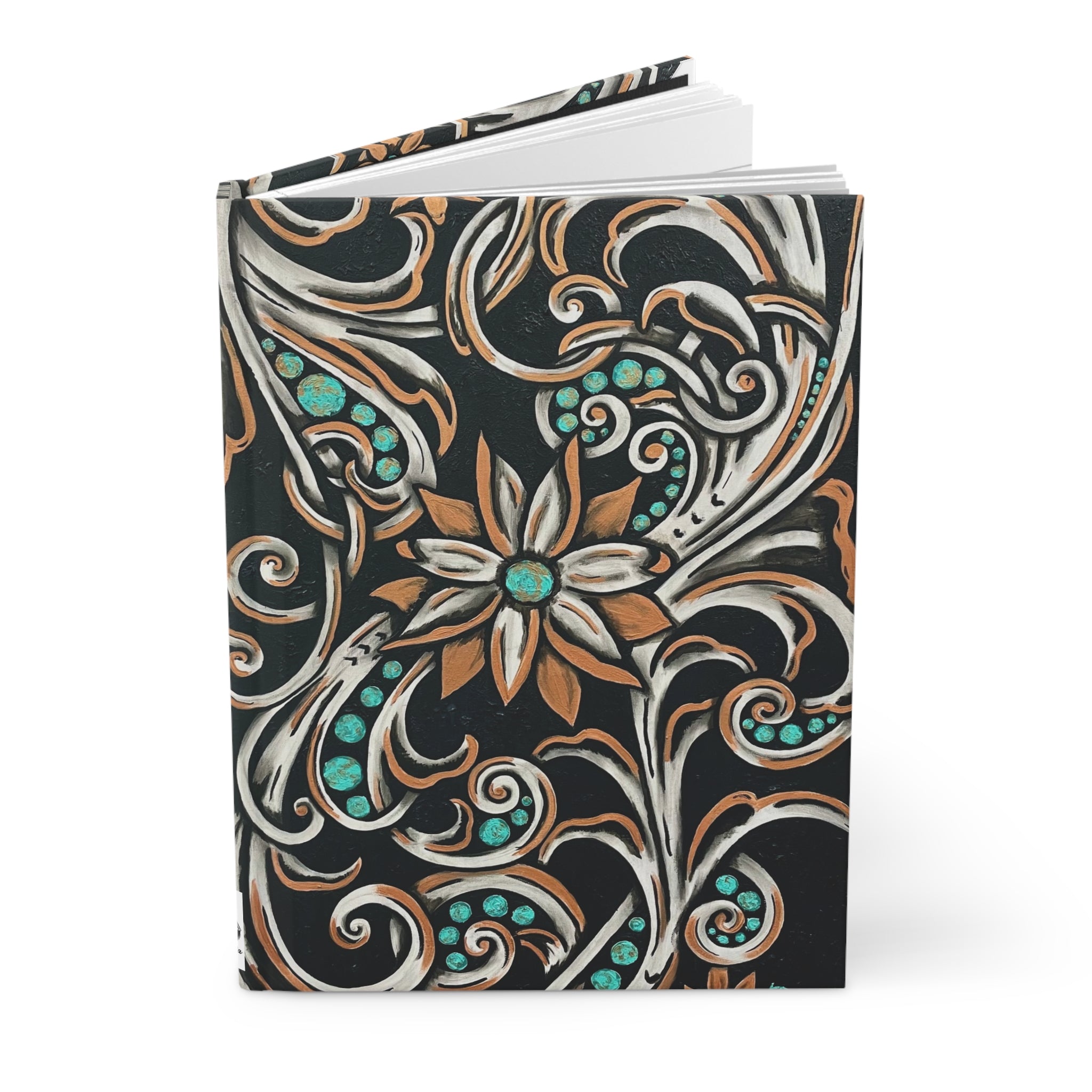 Turquoise Filigree Hardcover Journal — Ornate Floral Swirl Pattern (Matte)
