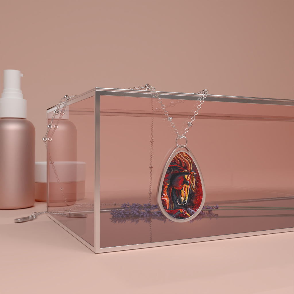 Fire Horse Oval Necklace — Kristen Schulle Western Art Pendant