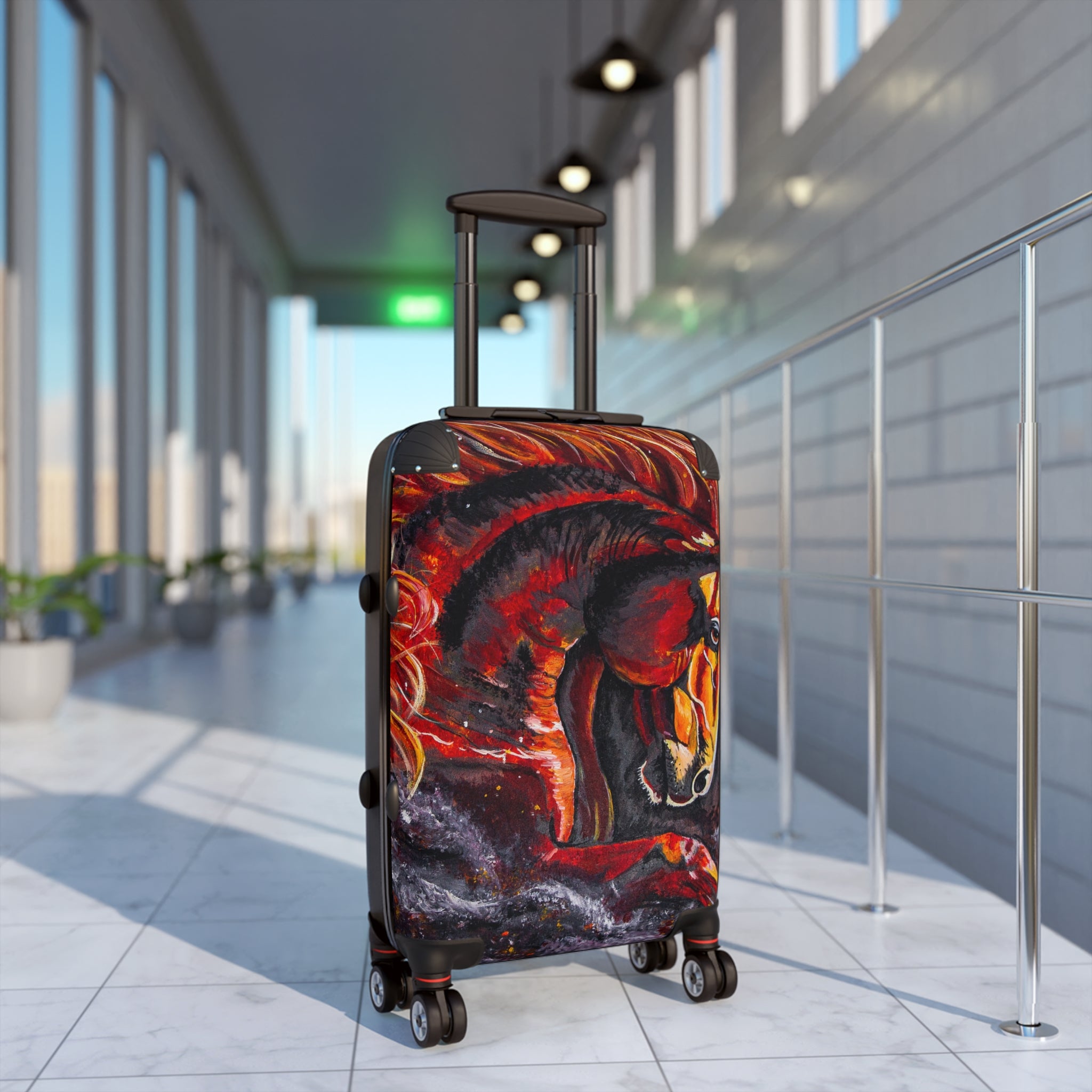 Hand-Painted Fire Horse Suitcase — Western Art by Kristen Schulle
