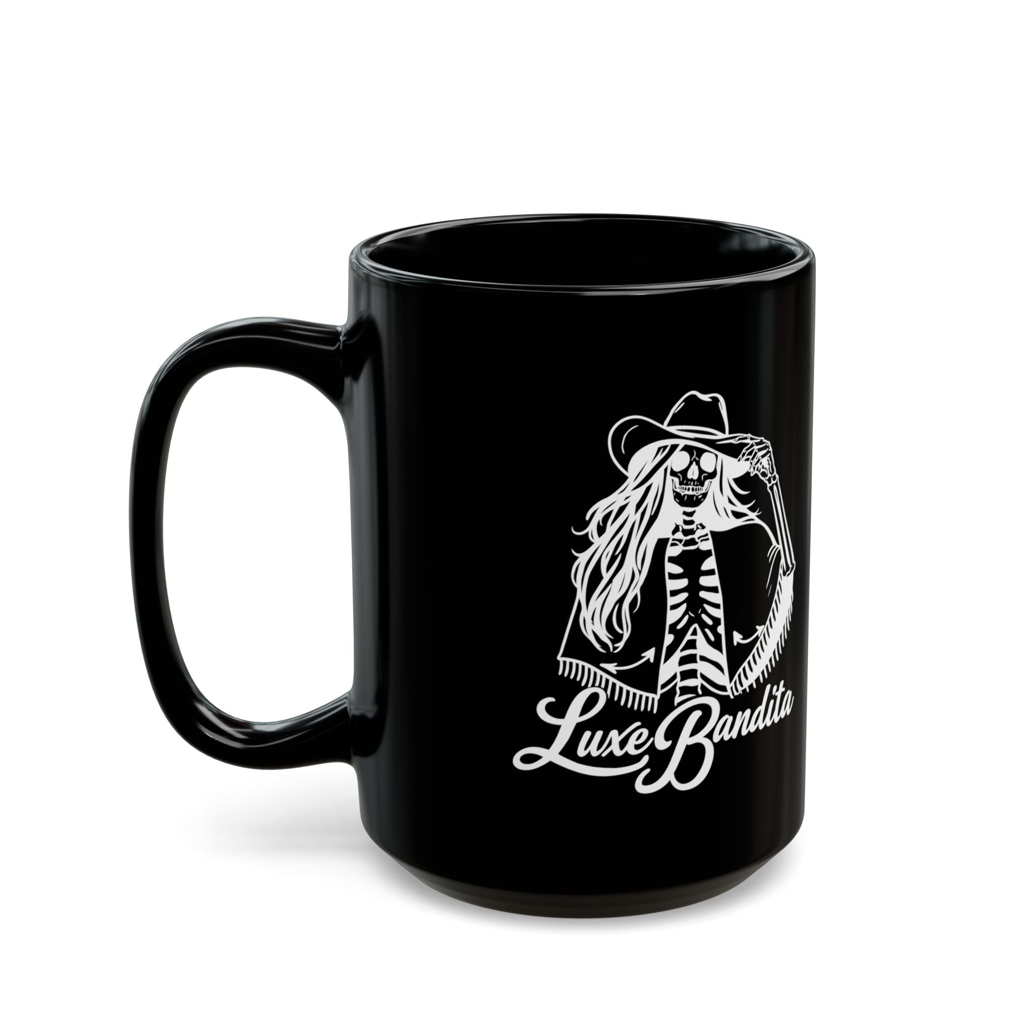 Luxe Bandita Black Mug — Skeleton Cowgirl 11oz/15oz