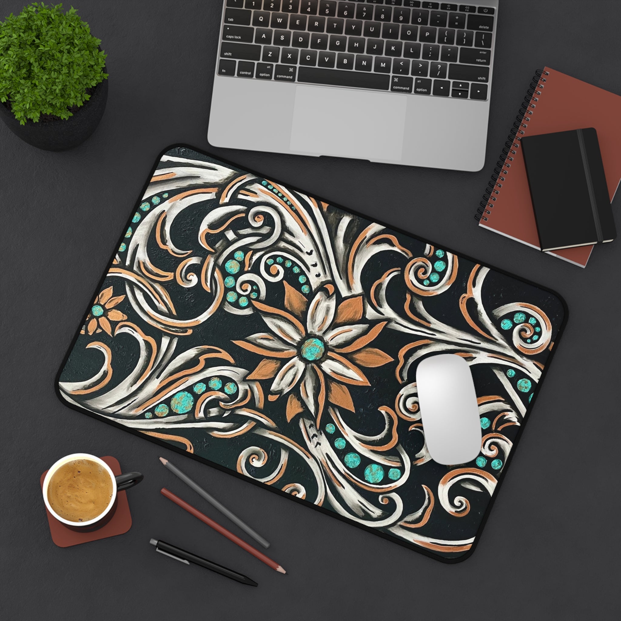 Turquoise Filigree Desk Mat
