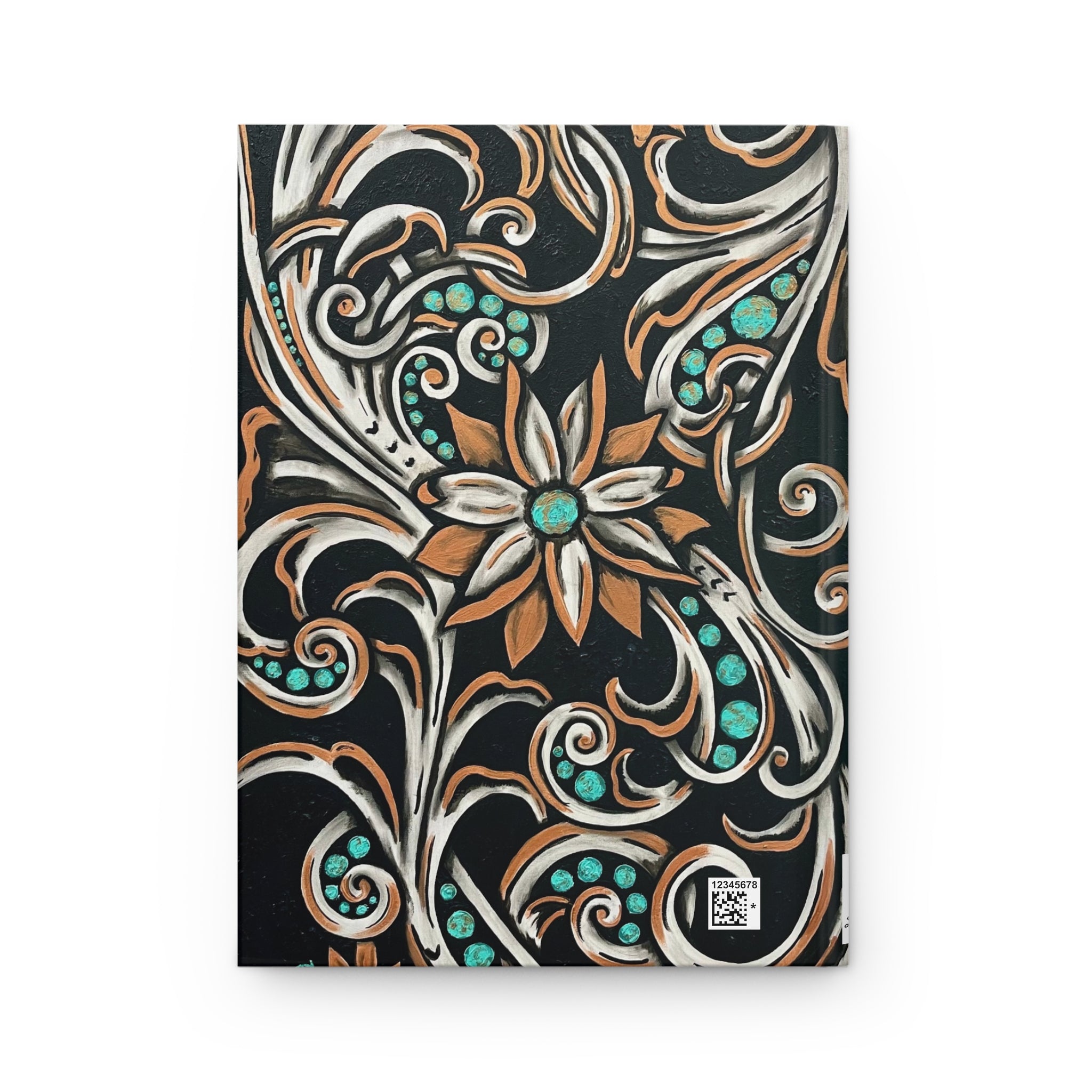 Turquoise Filigree Hardcover Journal — Ornate Floral Swirl Pattern (Matte)