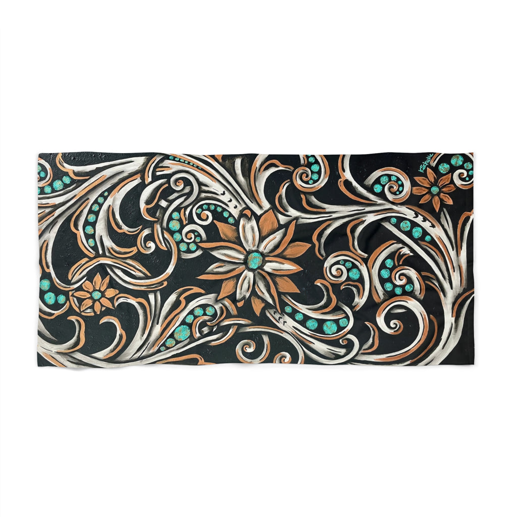 Turquoise Filigree Beach Towel