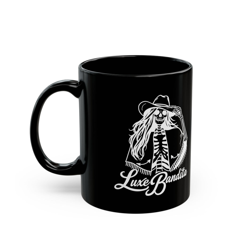 Luxe Bandita Black Mug — Skeleton Cowgirl 11oz/15oz