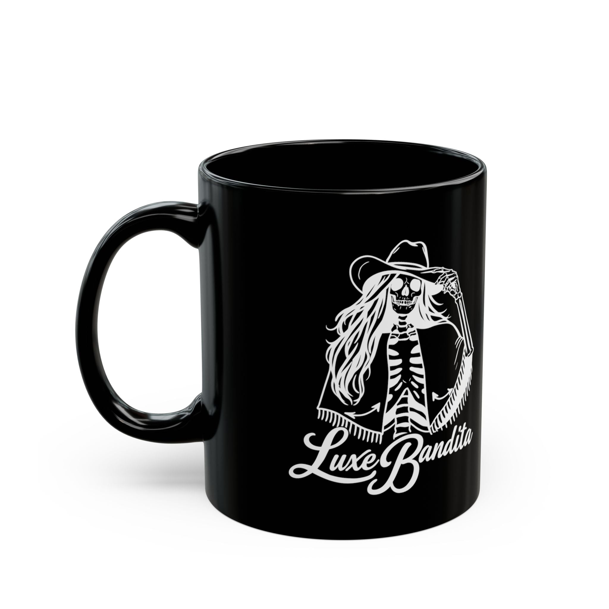 Luxe Bandita Black Mug — Skeleton Cowgirl 11oz/15oz