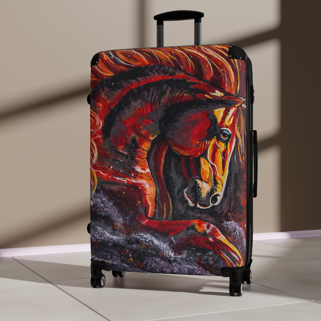 Hand-Painted Fire Horse Suitcase — Western Art by Kristen Schulle