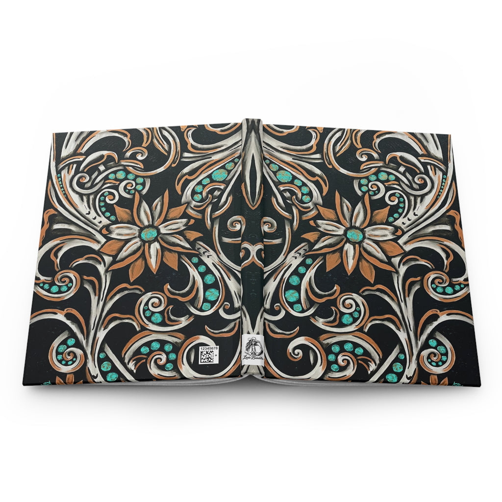 Turquoise Filigree Hardcover Journal — Ornate Floral Swirl Pattern (Matte)