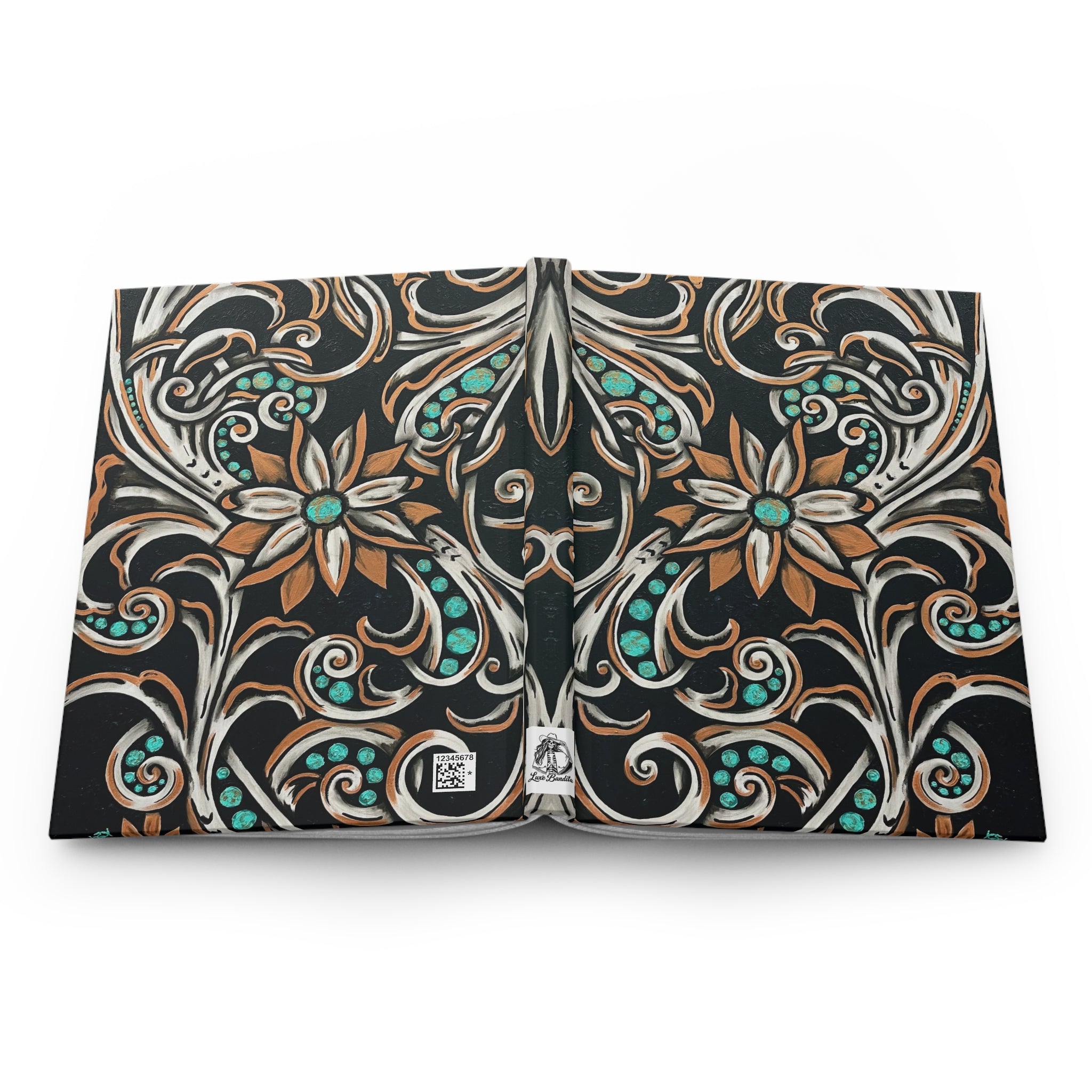 Turquoise Filigree Hardcover Journal — Ornate Floral Swirl Pattern (Matte)