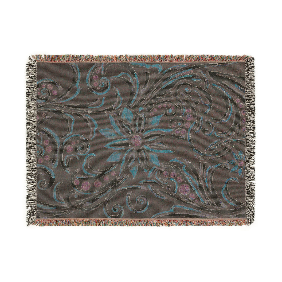 Turquoise Filigree Woven Blanket