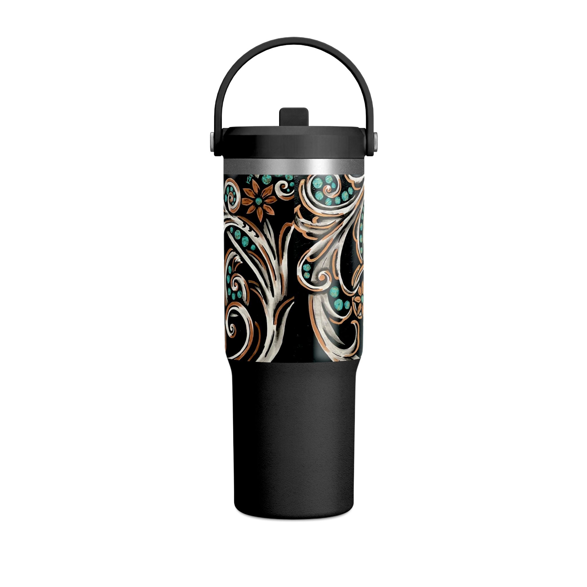 32oz Nomad Tumbler — Turquoise Filigree Stainless Travel Mug (Turquoise & Bronze)