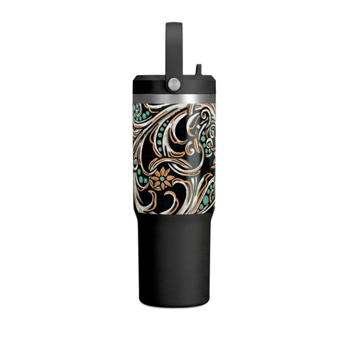 32oz Nomad Tumbler — Turquoise Filigree Stainless Travel Mug (Turquoise & Bronze)