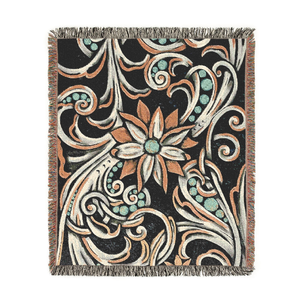 Turquoise Filigree Woven Blanket
