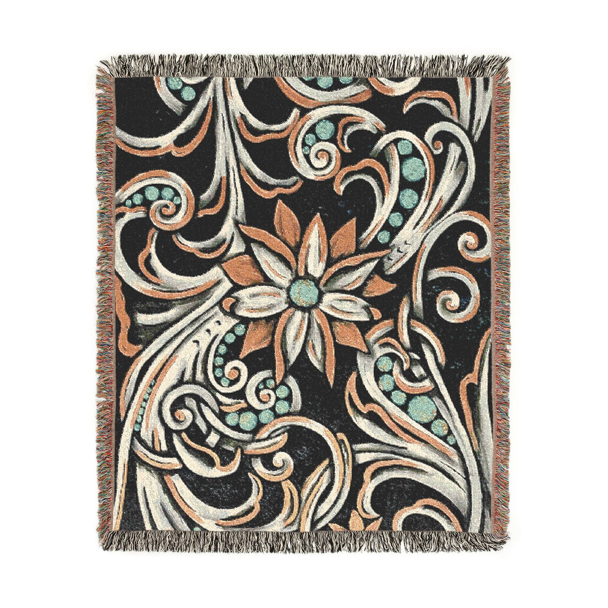 Turquoise Filigree Woven Blanket