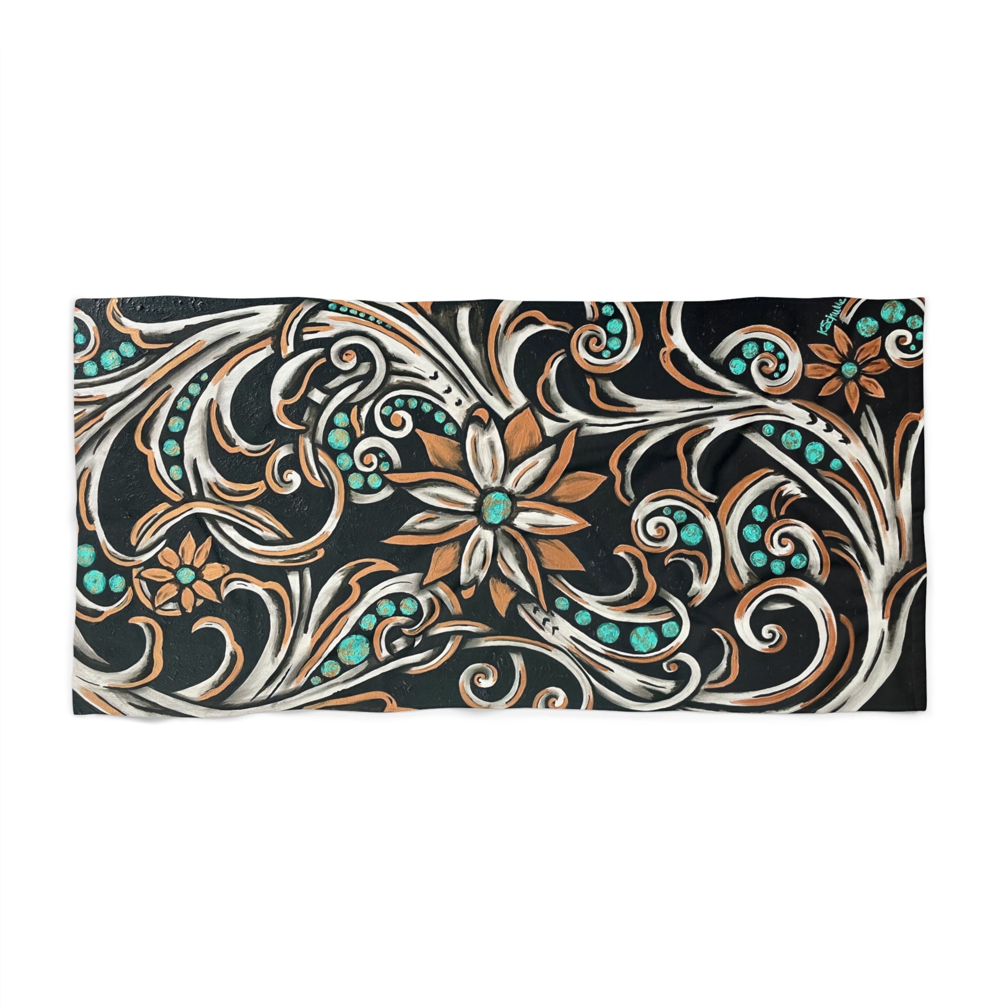 Turquoise Filigree Beach Towel