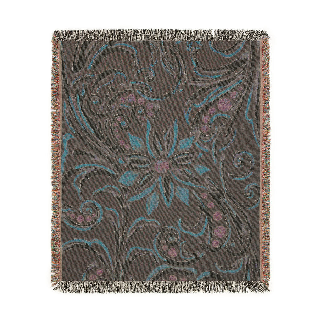Turquoise Filigree Woven Blanket