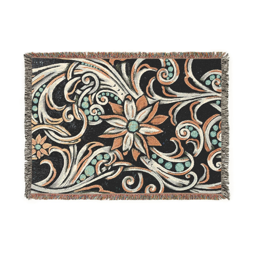 Turquoise Filigree Woven Blanket