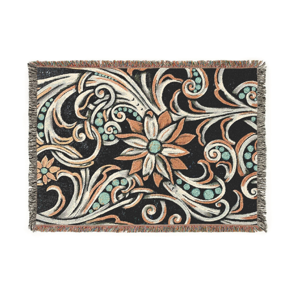 Turquoise Filigree Woven Blanket