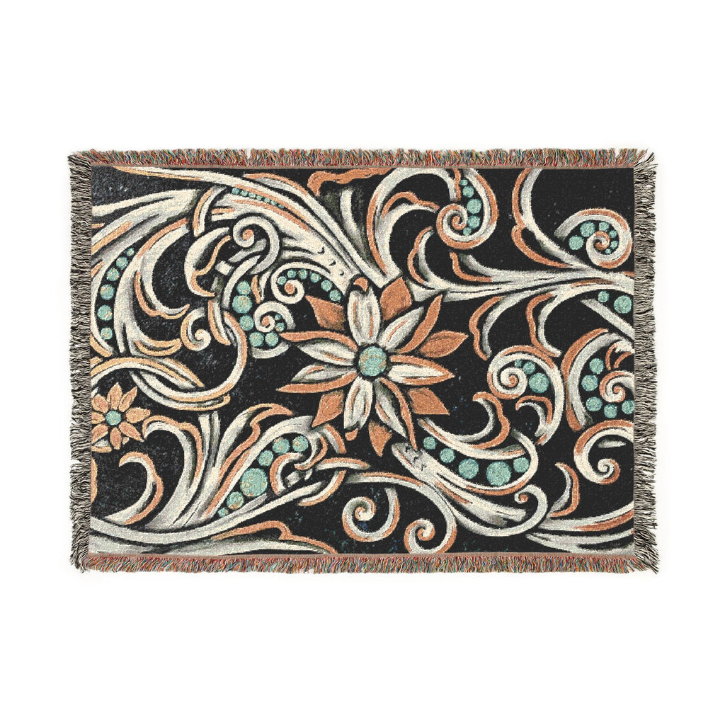Turquoise Filigree Woven Blanket