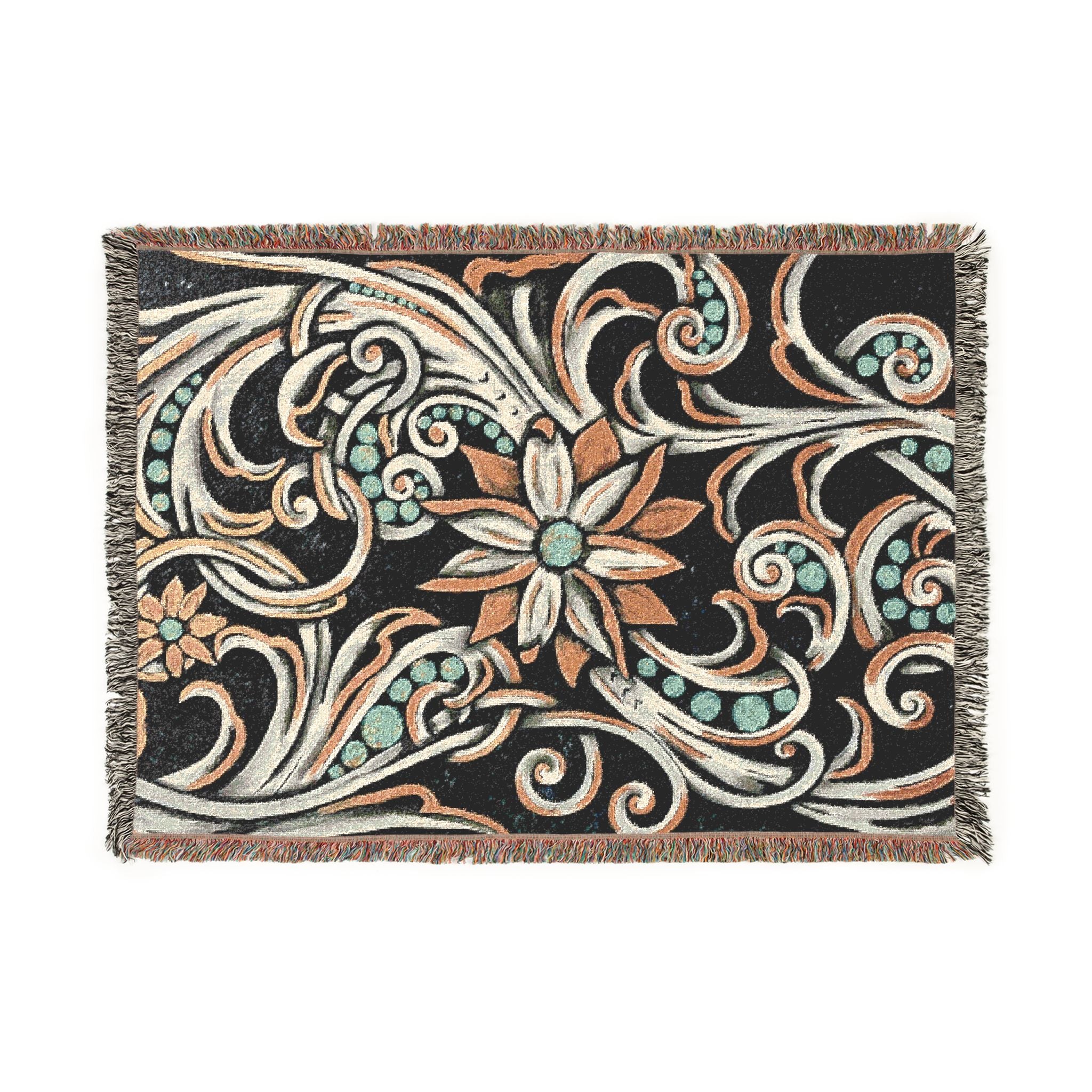 Turquoise Filigree Woven Blanket