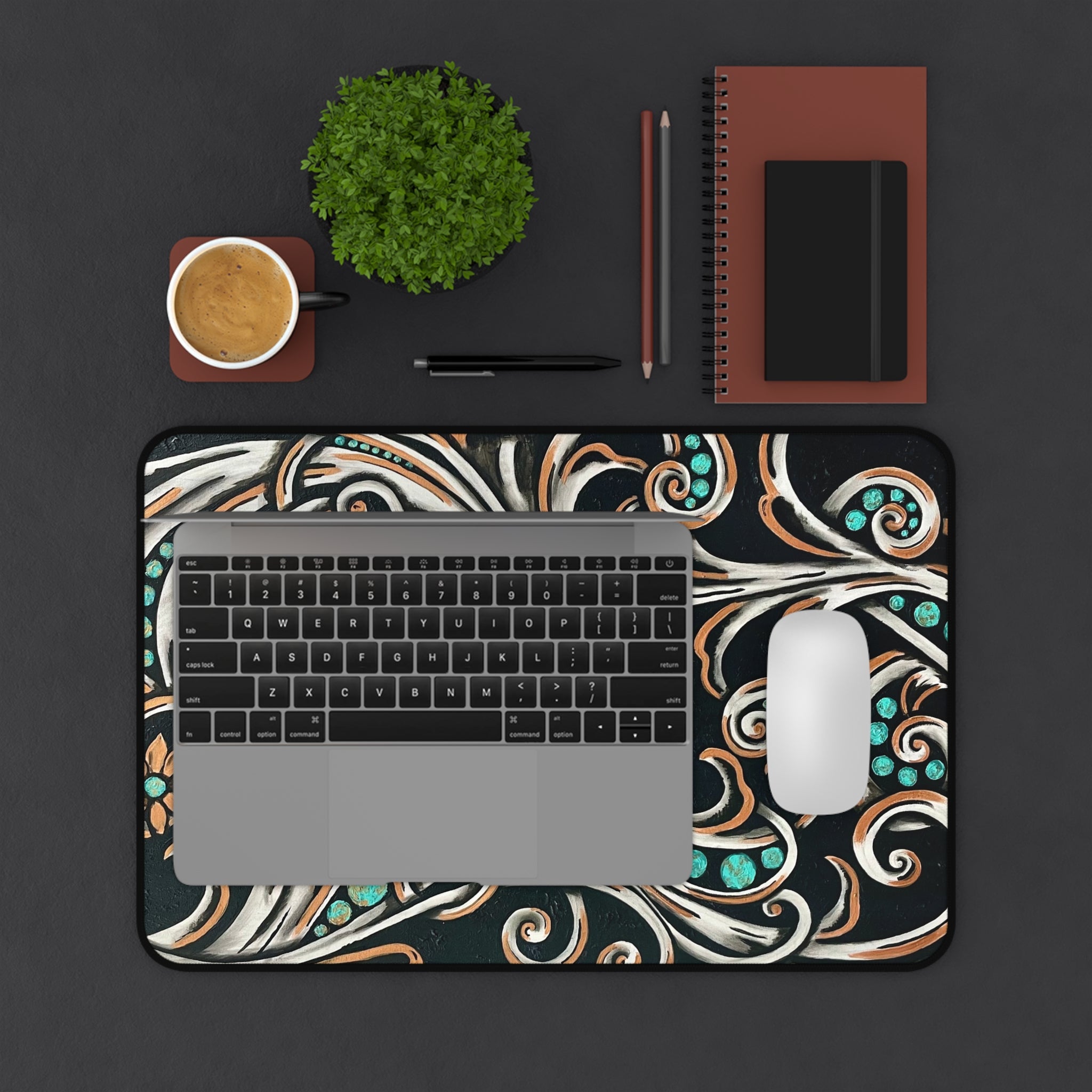 Turquoise Filigree Desk Mat