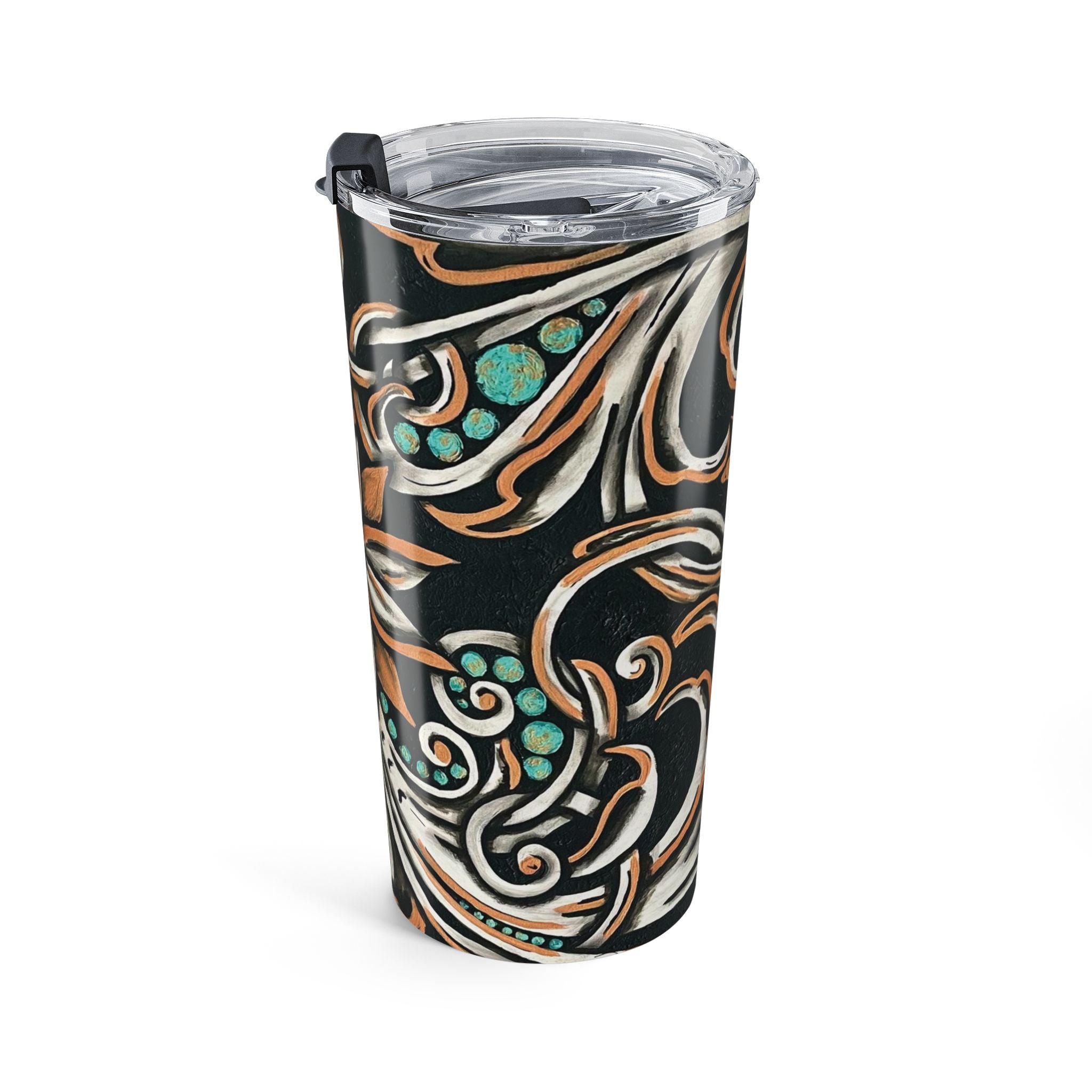 20oz Turquoise Filigree Tumbler — Teal & Copper Boho Travel Cup