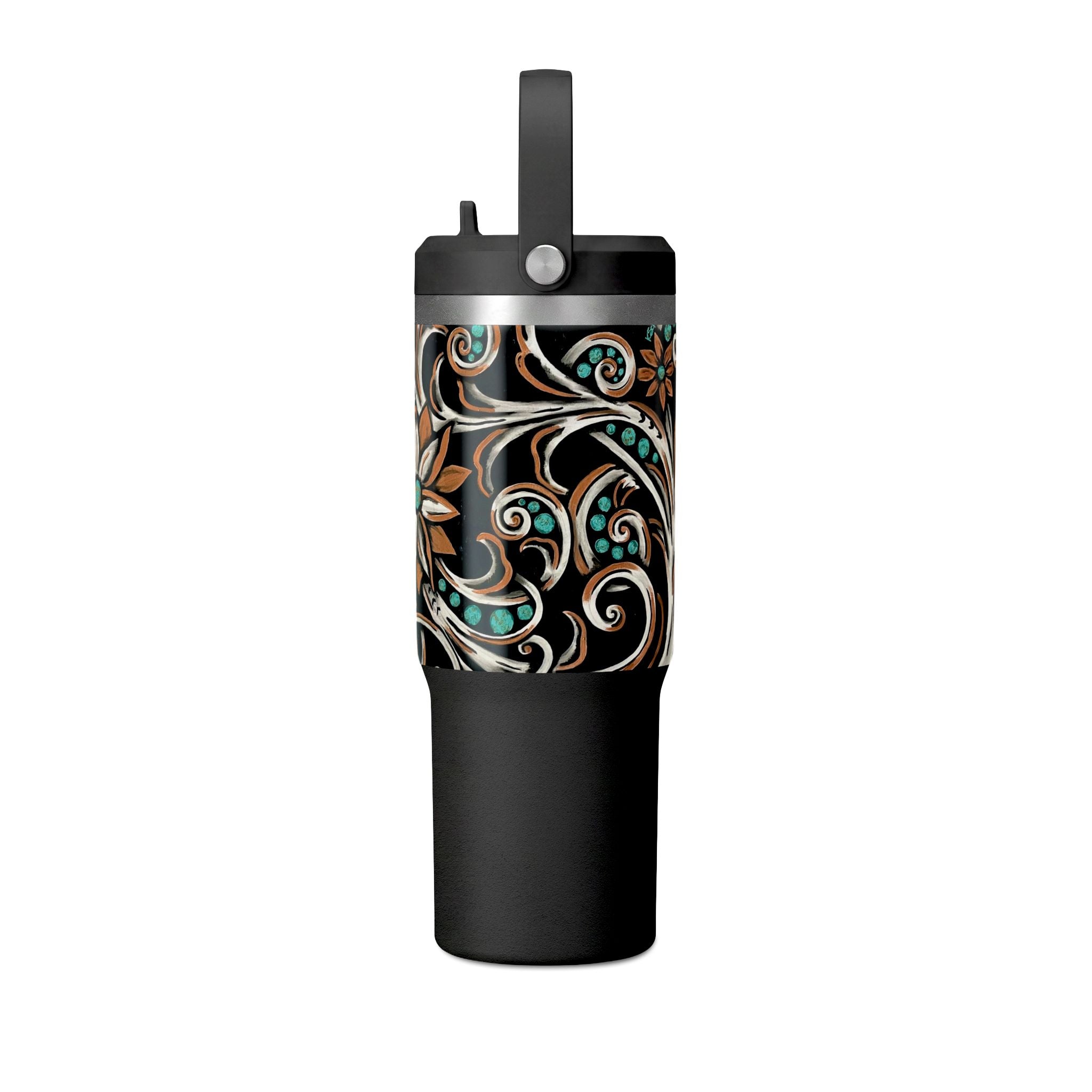 32oz Nomad Tumbler — Turquoise Filigree Stainless Travel Mug (Turquoise & Bronze)