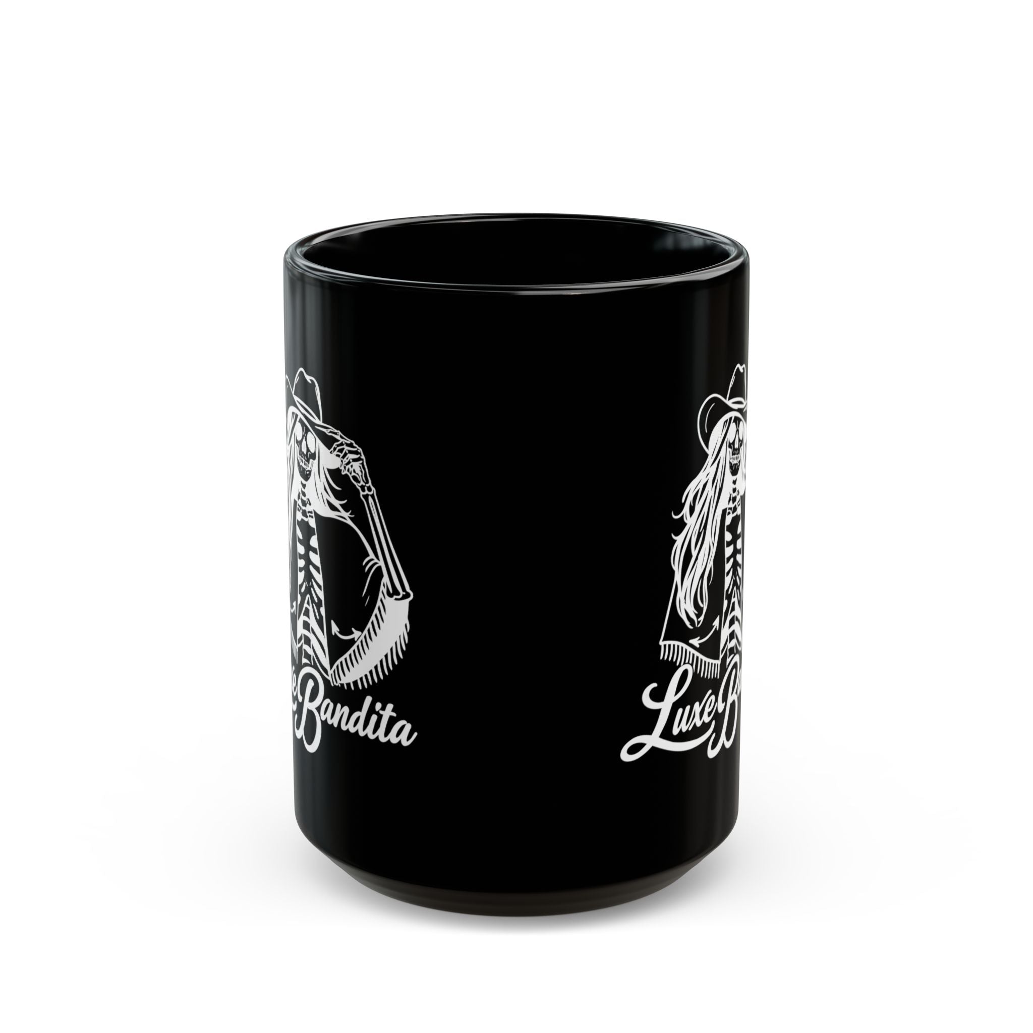Luxe Bandita Black Mug — Skeleton Cowgirl 11oz/15oz