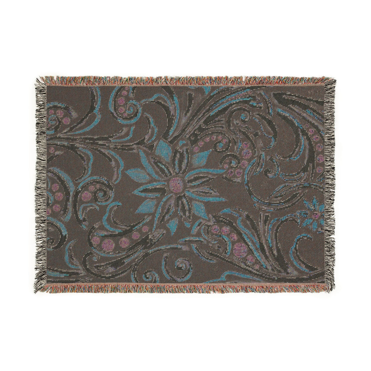 Turquoise Filigree Woven Blanket