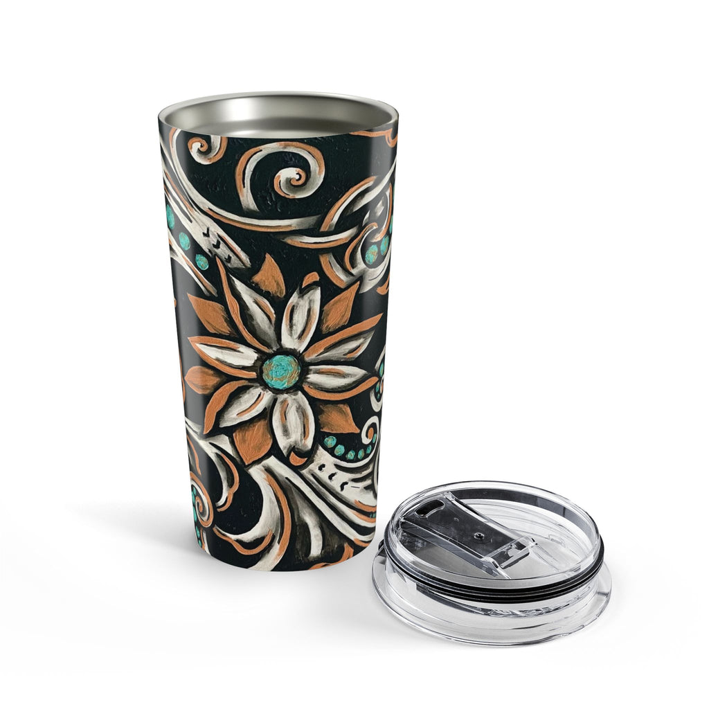 20oz Turquoise Filigree Tumbler — Teal & Copper Boho Travel Cup