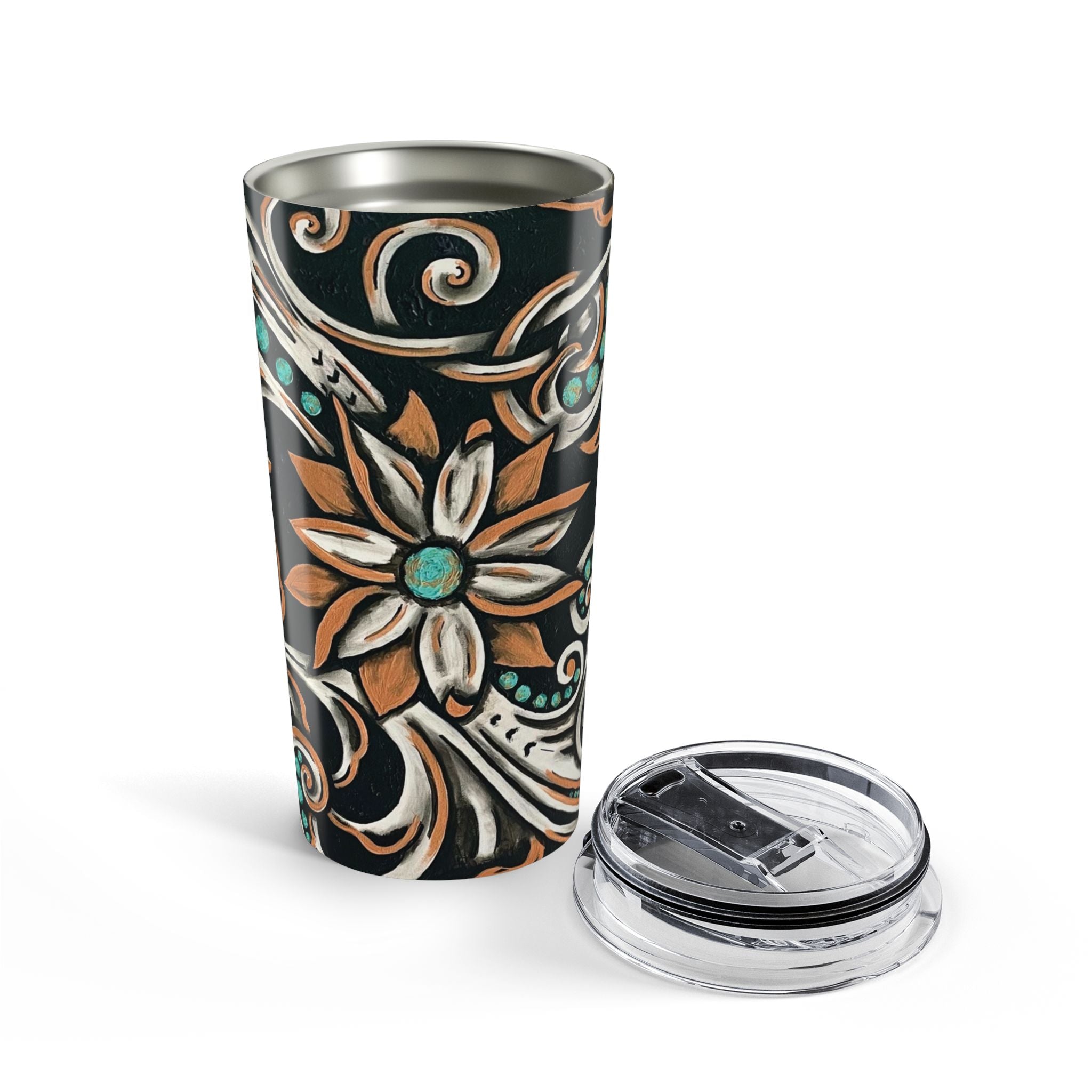 20oz Turquoise Filigree Tumbler — Teal & Copper Boho Travel Cup