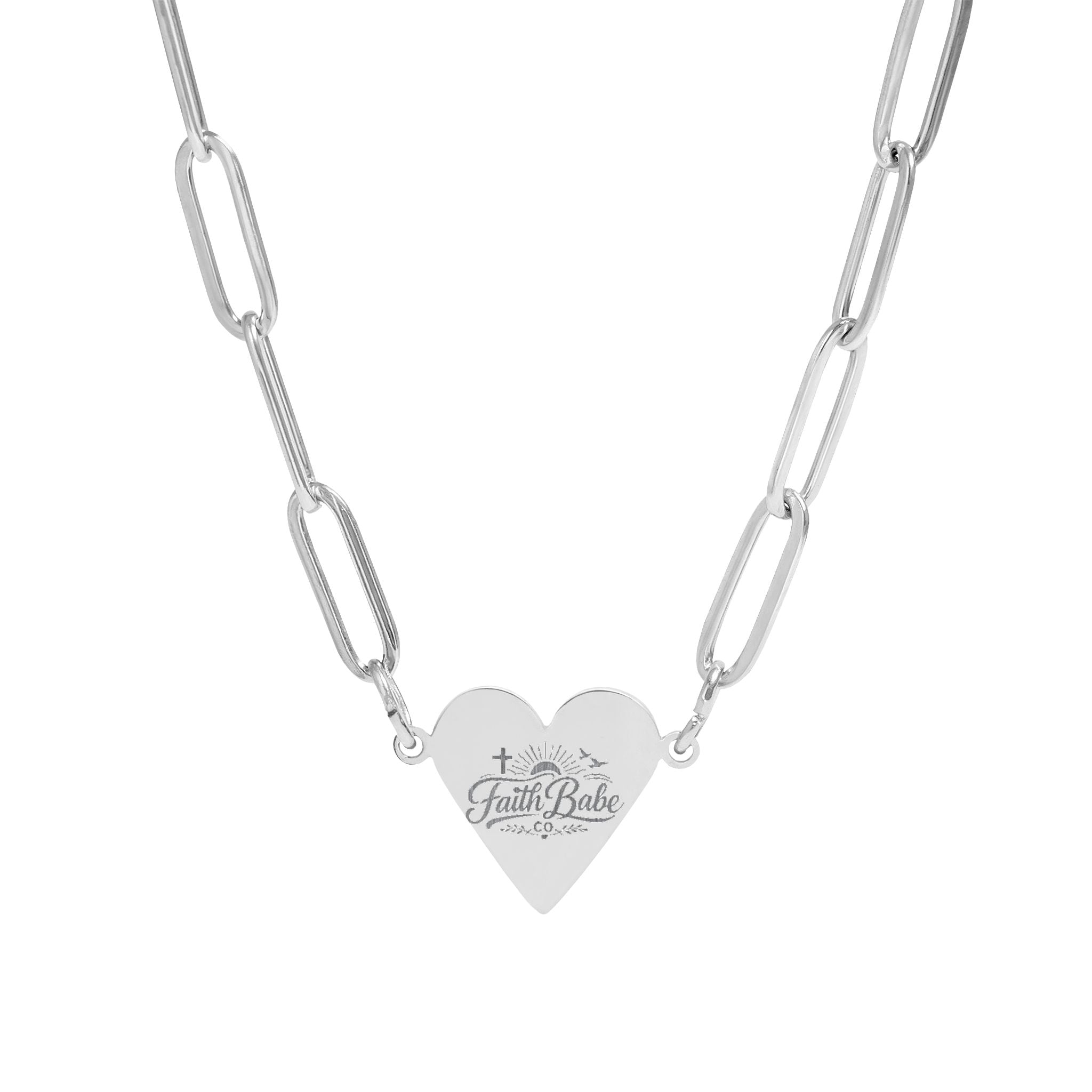 Faith Babe Co - Paperclip Engraved Heart Necklace (Engraving)