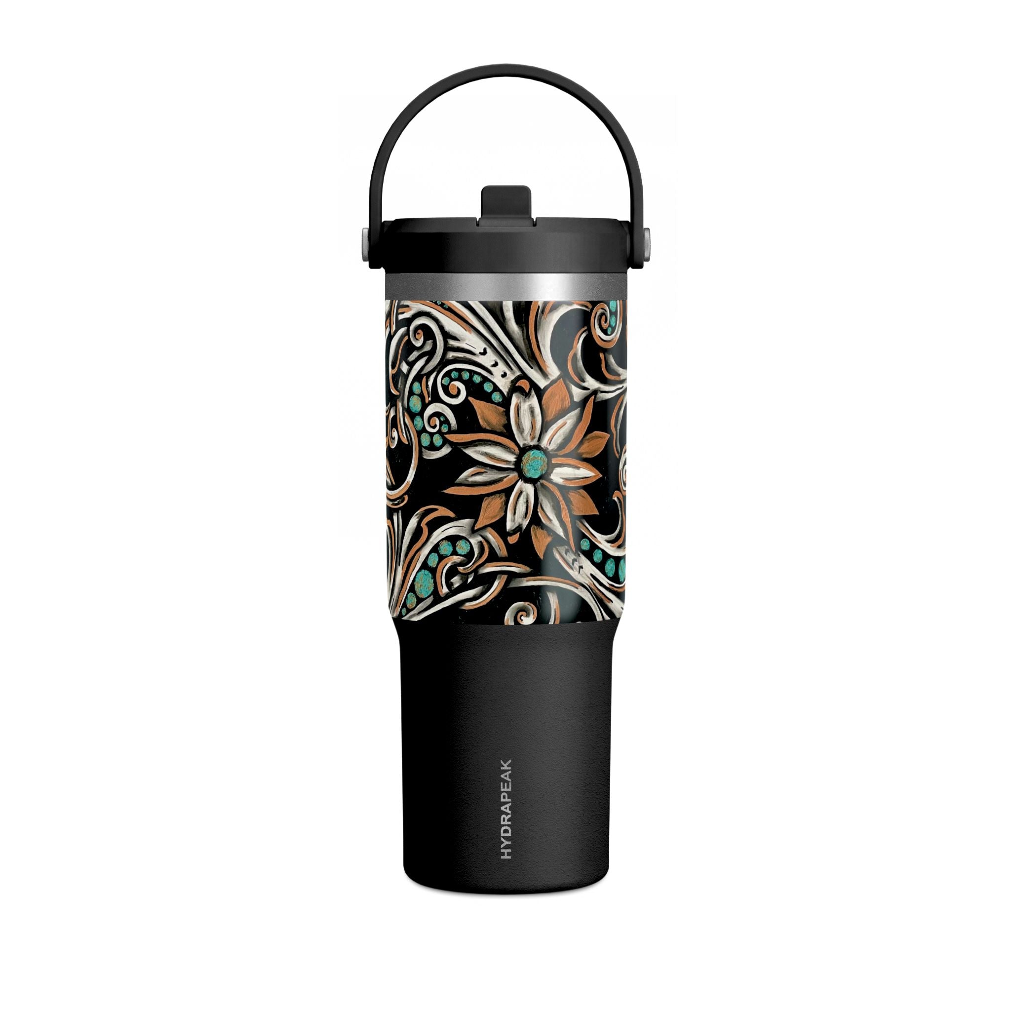 32oz Nomad Tumbler — Turquoise Filigree Stainless Travel Mug (Turquoise & Bronze)