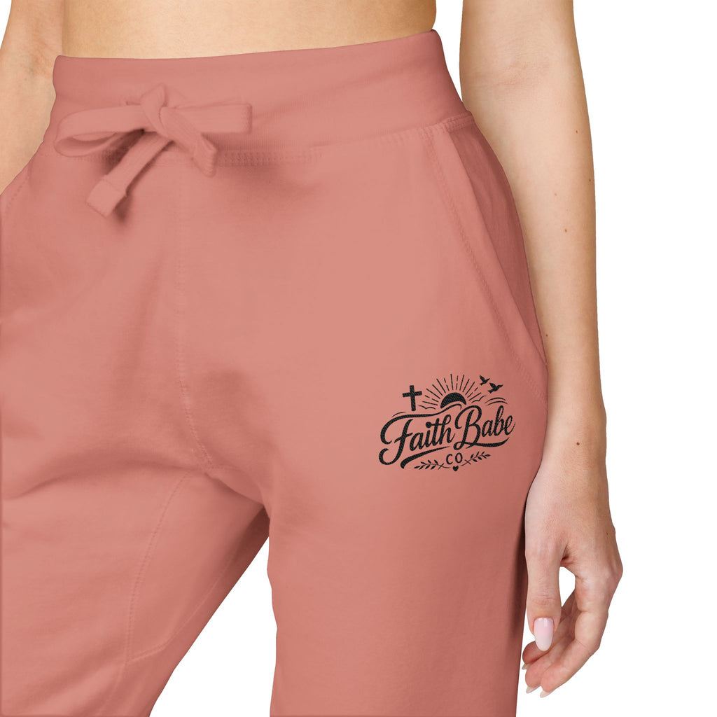 Faith Babe Embroidered Fleece Sweatpants — Cozy Casual Joggers