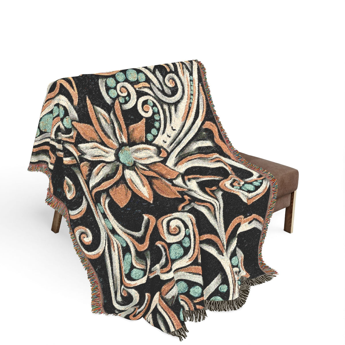 Turquoise Filigree Woven Blanket