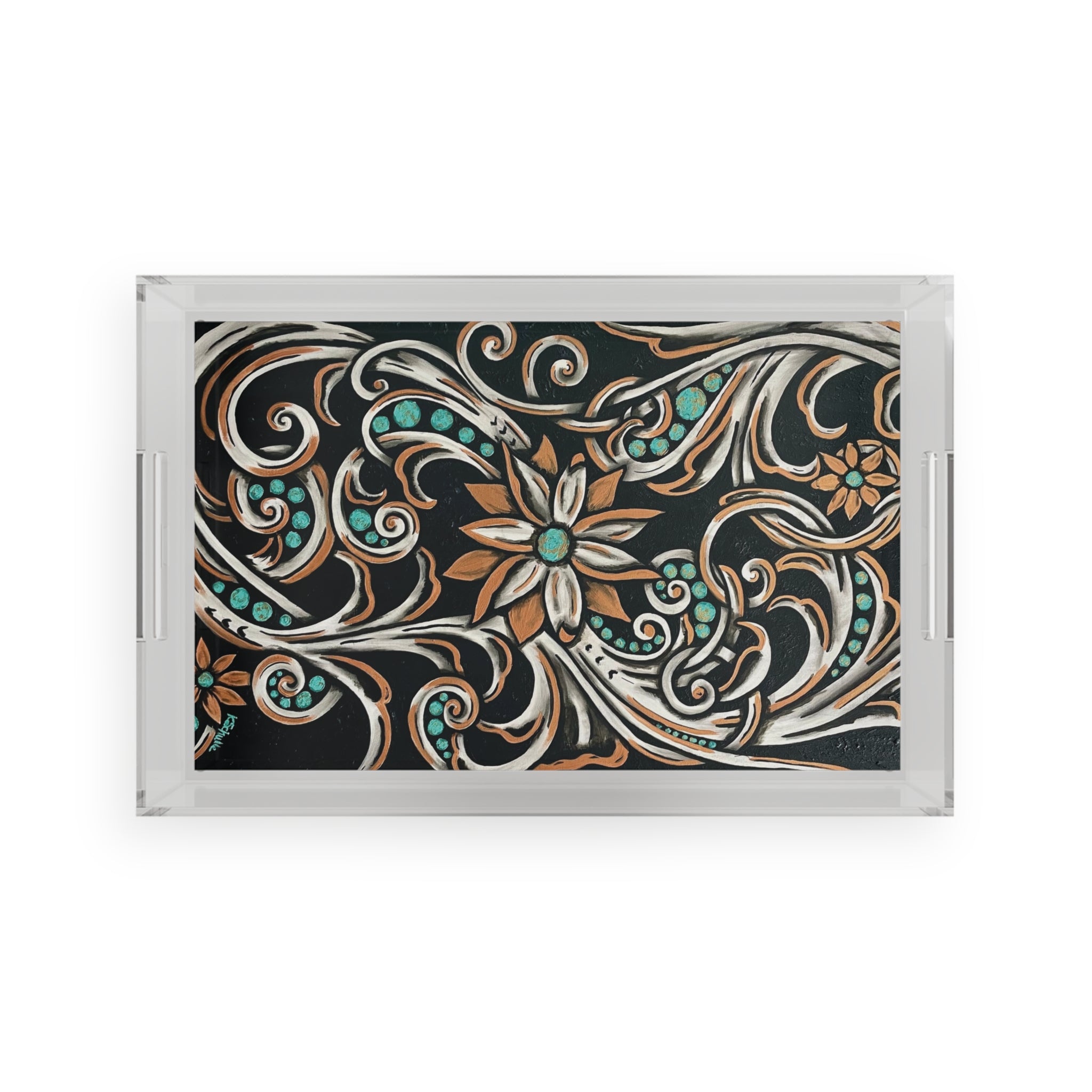 Turquoise Filigree -  Acrylic Serving Tray
