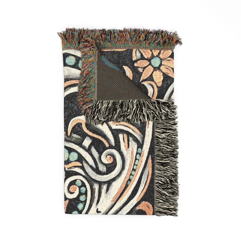 Turquoise Filigree Woven Blanket
