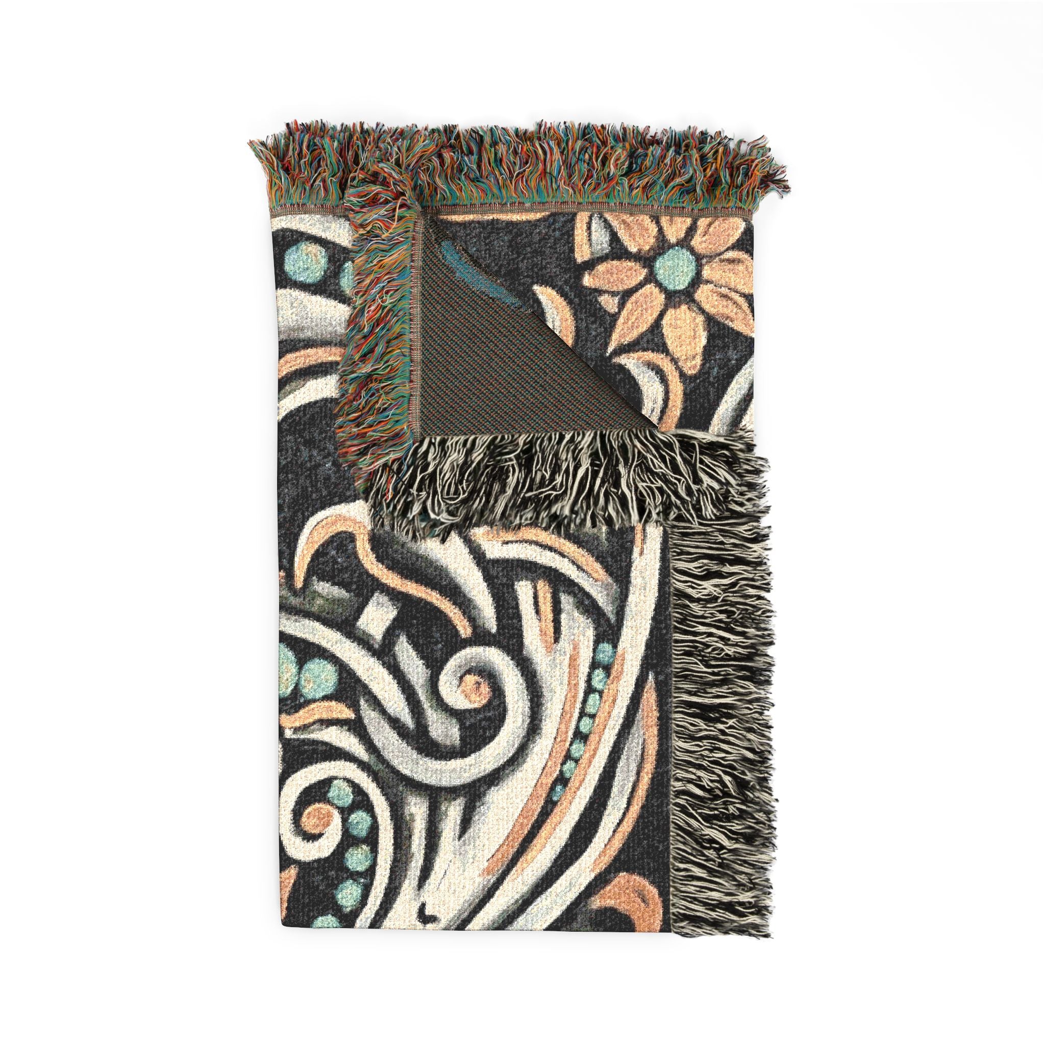 Turquoise Filigree Woven Blanket